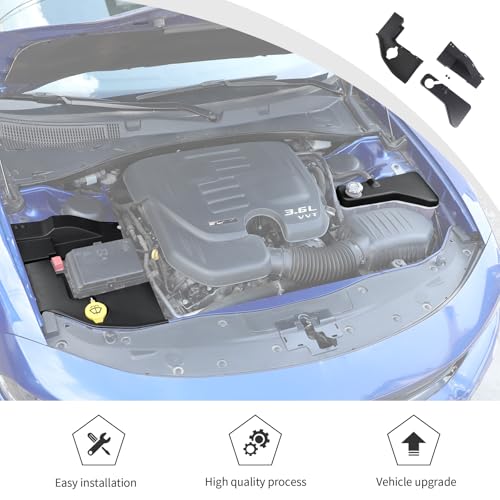 Image of JWWY Engine Side Dust Coolant Bottle Cap Cover Trim Set Engine Cover Trim Kit Compatible with 2015-2024+ Dodge Charger Challenger Engine Accessories ABS Black 3PCS