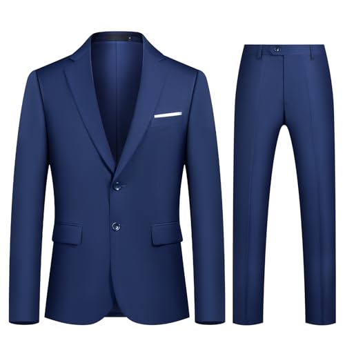 Autsel Anzug Herren 2 Teilig Slim Fit Anzüge Business Herrenanzug Hochzeit 2-Teilig Sakko Hose Formal Dinner Suit Marineblau L