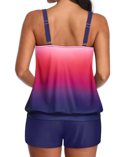 Image of Aqua Eve Two Piece Women's Tankini Swimsuits Blouson Swim Tank Top with Shorts Modest Bathing Suits