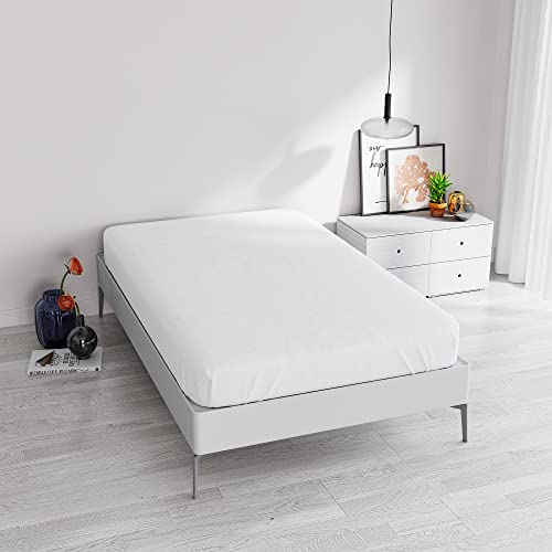 Italian Bed Linen Fitted Sheet "Elegant" with Corner, Microfiber, Single, White - Image 2