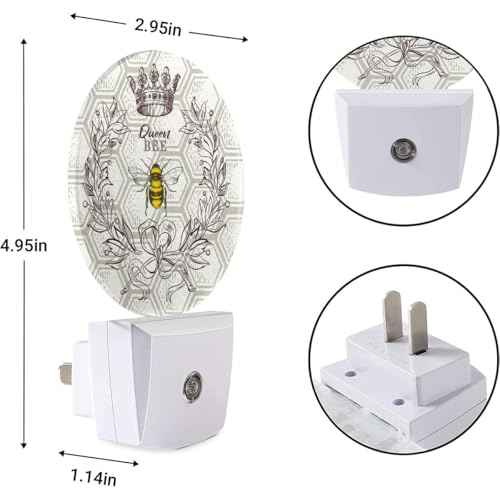 Image of EKOBLA Queen Bee Night Light, Bee Theme Round Night Lights Plug Into Wall with Auto Sensor, Dusk to Dawn Lighting for Bedroom, Hallway and Kitchen