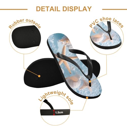 Sinestour Starfish Shell Pearl Blue Flip Flops for Beach Thong Sandals Anti-slip Lightweight Flat Slippers for Indoor Outdoor House3