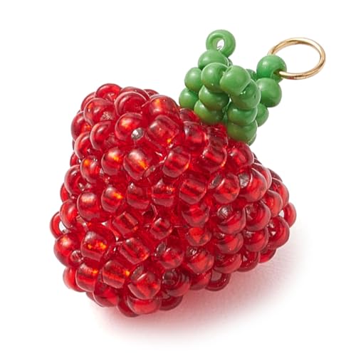 DanLingJewelry 5 pingentes de morango vermelho fofos pingentes de contas de vidro e sementes de frut