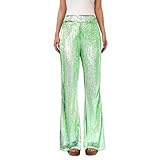 QJDFLL Lässige gerade geschnittene Hose mit funkelnden Pailletten für Festliche Anlässe den Alltag Bequeme Passform 20er Jahre Karneval Party Damen karnevalskostüm kostüm(Grün,L)