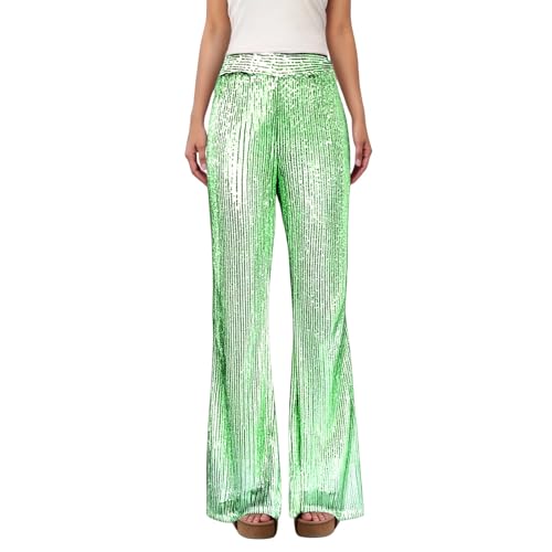 Pantalon décontracté coupe droite paillettes scintillantes fête