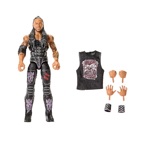 Mattel Mattel WWE Elite Actionfigur und Zubehör, Serie #122 Set, ca. 15 cm große Sammelfigur Damian Priest mit 25 Bewegungspunkten und austauschbaren Händen, JHT53