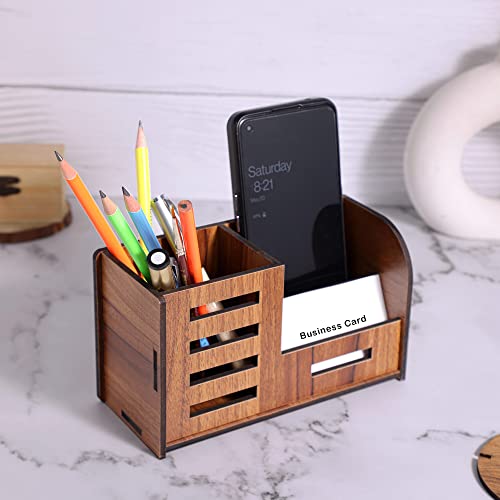 Image of Deskart Stylish Pen Stand with Business Visiting Card & Mobile Holder | Multipurpose Wooden Desk Organizer for Office Desk and Study Table