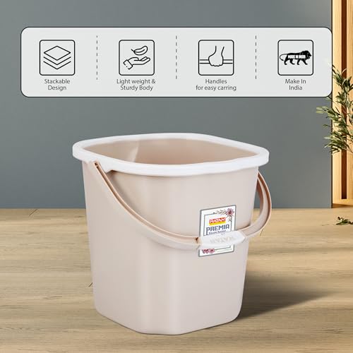 Image of RATAN PLASTICWARE Premia Bucket (18L X 1) - Desert Rose|Light Weight and Easy to Carry|Perfect for Use in Bathrooms, Kitchen & Wet Utility Areas