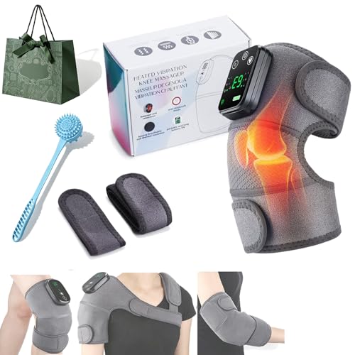 Rejuvacare Triple Method Shoulder Massager Rechargeable 5000mah Rotator Cuff Massager with Heat Adjustable 3-Level Heat and Vibration Heat Pads for Shoulders and Neck Knee Arm (1 Pcs-Gray)