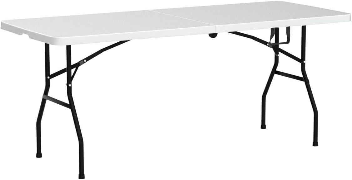 Plastic Folding Table 6ft Heavy Duty Foldable Utility Table with Carrying Handle for Camping Picnic BBQ Party Banquet Backyard, 500LBS Capacity, White