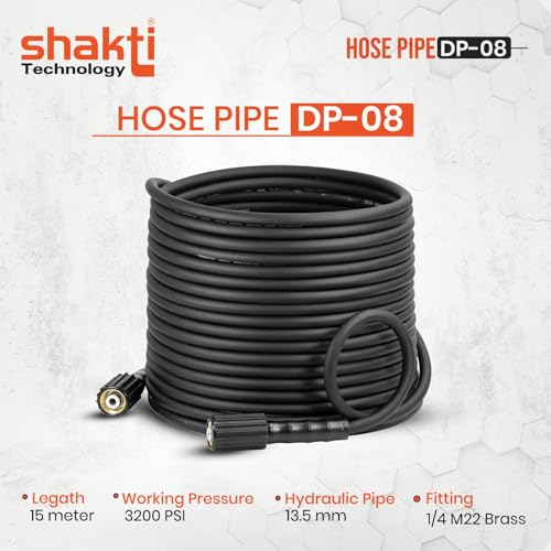 Image of Shakti Technology 15 Meter Hydrolic Pipe For Pressure Washer - Steel Braided Output Hydraulic Hose Pipe - 3200 PSI Pressure Washer Pipe - Suitable For M22 inch Brass Connector