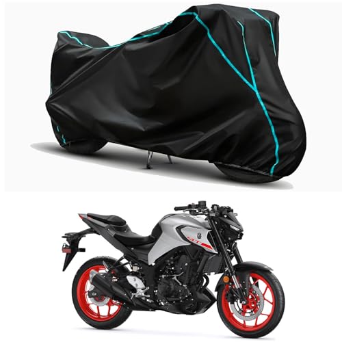 Image of Waterproof Bike Body Cover Compatible for | Yamaha MT-03 | Taffeta Fabric, Sky Piping Design, Bottom Elastic Fit | Dustproof, Sun UV & Rain Protection for All Weather.