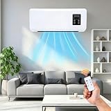 Ventilateur Mural Air Froid et Chauffage avec Télécommande, Ventilateur Chaud/Froid à Poser ou Mural, Écran LCD, Climatiseur Mural Réversible Split, Pour Cuisine,Chambre à Coucher (43.5x19.5x13cm)