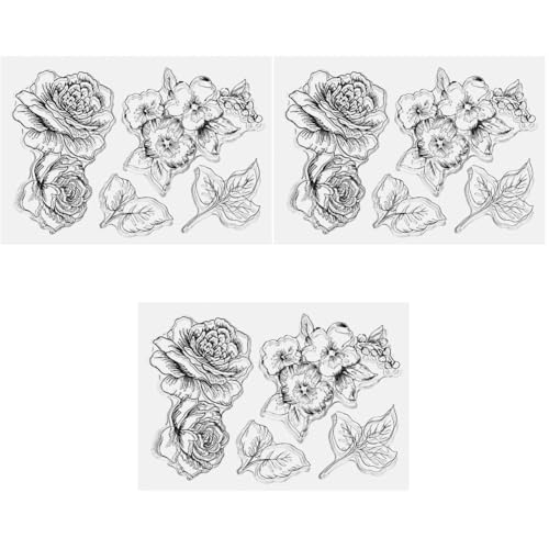 SHINEOFI 3 Hojas Sello De Goma Manual Con Flores y Hojas. Diario Del Libro De Recuerdos Tinta Diario Pegatinas Kit De Diario Sellos Estampilla Chatarra Papel Sello Para Diario El Plastico