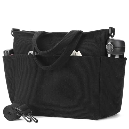 Bolso tipo tote de pana para mujer con bolsillos con cierre miniatura 1