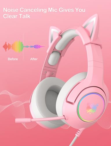PHNIXGAM Gaming Headset for PS4, PS5, Xbox One Series X/S(No Adapter), PC, Laptop, 3.5mm Cat Ear Headphones with Retractable Microphone, RGB Backlight and Surround Sound (Pink) - Image 6