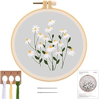 MWOOT Full Range of Embroidery Starter Kit with Floral Pattern, Three-Dimensional Tulle Hand Embroidery Cross Stitch Sewing Kit with Embroidery Hoops,Suitable for Adults and Kids Beginner