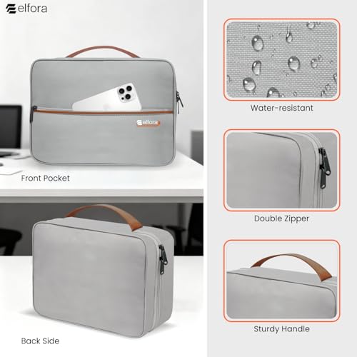 Image of Elfora Electronics Gadget Organizer Bag | Travel Tech Accessories Case for Cables, Phone, USB Charger, Earphone & Power Bank | Multi-Purpose Storage Pouch with Mesh Pockets & Handle Carry Strap (Grey)