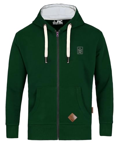 JRC Just Royal Clothing Mens Zipped Fleece Hoodies with Thermal Hood Inner, Casual Zip Up Hooded Sweatshirt Tops with Pockets (Bottle Green, L)