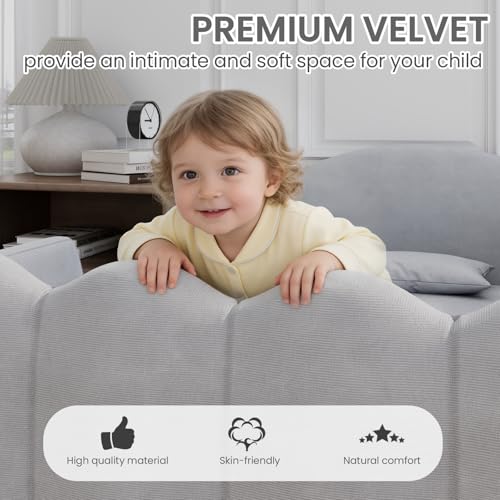 EROMMY Toddler Bed, Child Bed for Kids with Extra Safety Broad, Standard Crib Size Toddler Bed, Certified Fabric Toddler Beds,Toddler Flood Bed No Mattress(Grey)