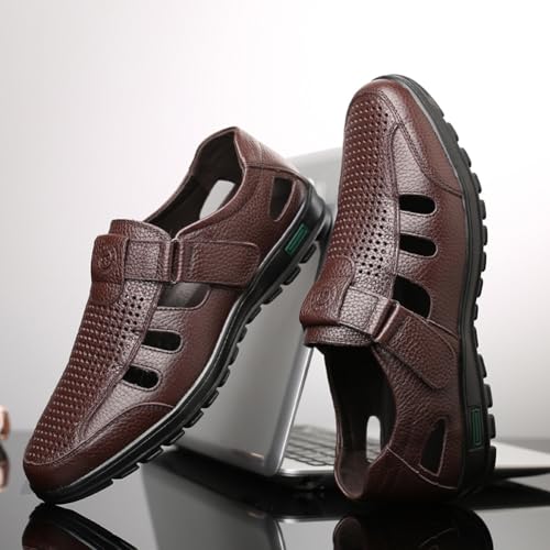 Men's Breathable Genuine Leather Sandal Perforated Casual Walking Driving Flats Shoes for Summer3