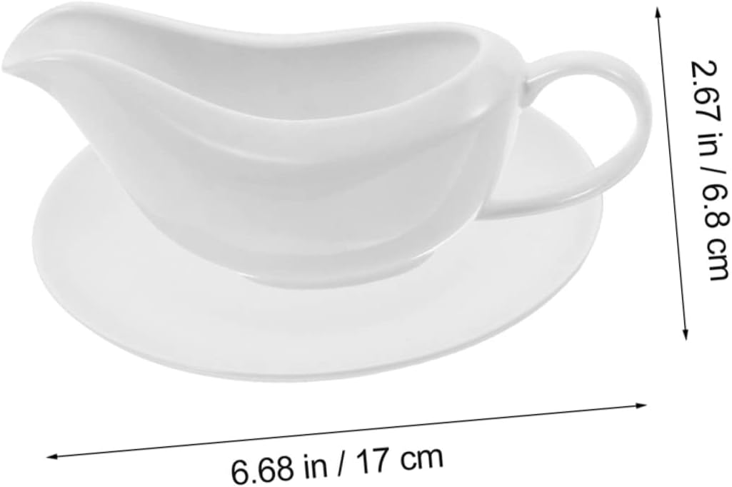 IMIKEYA Ceramic Gravy Boat with Dish Dripless Spout Gravy Pitcher for Sauces Dressings and Milk for Home Restaurants and Catering Events