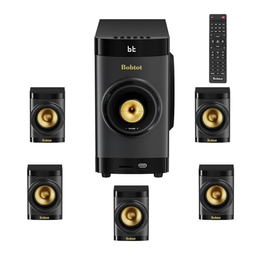 Image of Bobtot Small Subwoofer Home Theater for TV Surround System 5 Wired Speakers Amplifier 4 inch Woofer Built-in Receiver Support ARC Optical Bluetooth Input for Projector