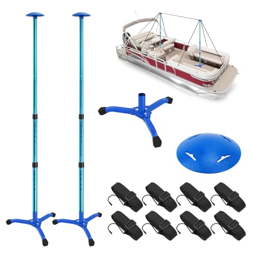 Barre de support pour bâche de bateau avec base triangulaire et kit de fixation à 8 cordes bleu