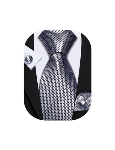 Barry.Wang Mens Tie Set Plaid Check Neckties Formal Business Wedding Luxury Pocket Square Cufflinks