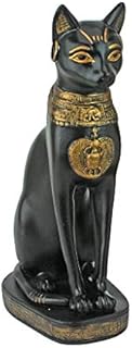 Design Toscano Egyptian Cat Goddess Bastet with Earrings Statue, Polyresin, Black and Gold, 20.5 cm