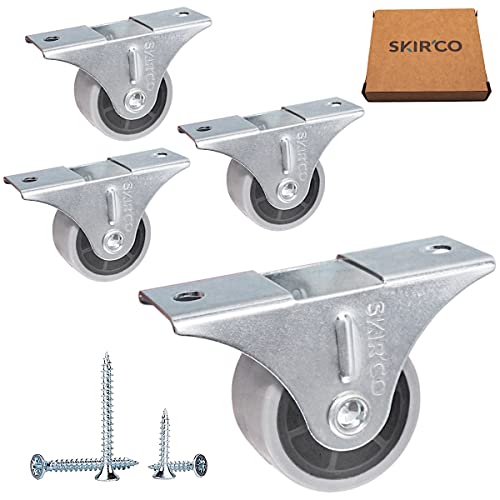 SKIR'CO (Pack of 4 pcs) Small 30 mm Furniture Castors, Grey Rubber Wheels, Fixed Casters, Non-Swivel, One-Way Direction - Image 2