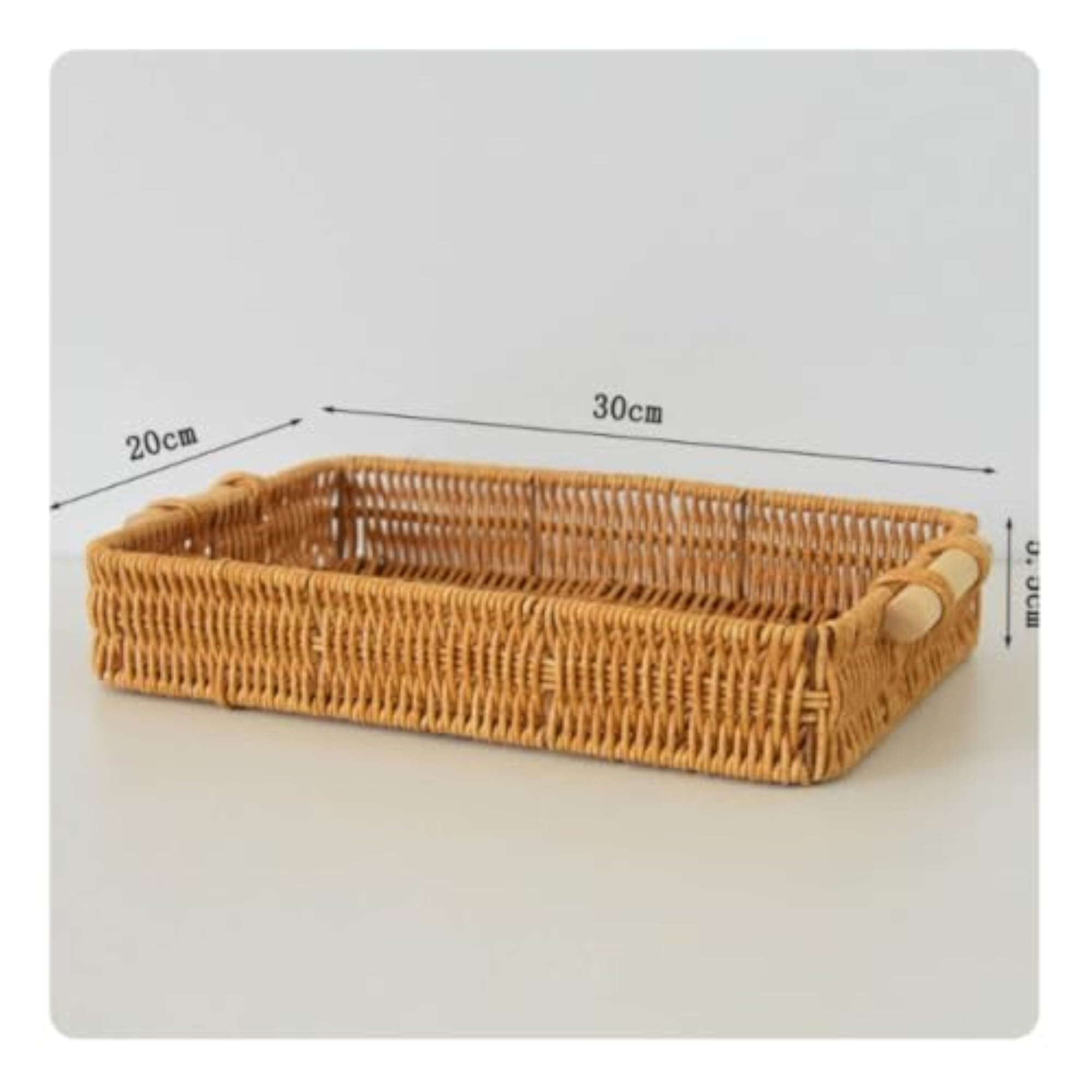 Handwoven Rattan Tray with Handles, Rustic Bread Basket Rectangle Small