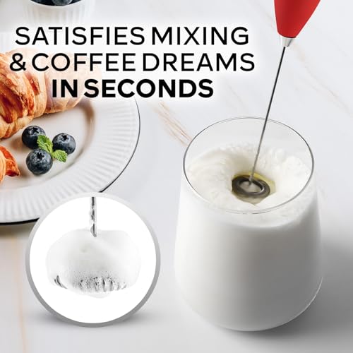 Image of Zulay Kitchen Powerful Milk Frother Wand With Duracell Batteries - Ultra Fast Handheld Drink Mixer - Electric Whisk Foam Maker for Coffee, Lattes, Cappuccino & Matcha - Z1 Motor - Cardinal Red