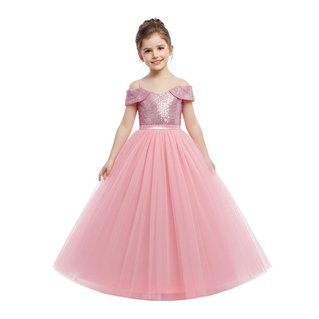 Lito Angels Abito da festa in tulle con paillettes e spalle scoperte, elegante e scintillante, per damigelle d'onore, matrimonio, ospite
