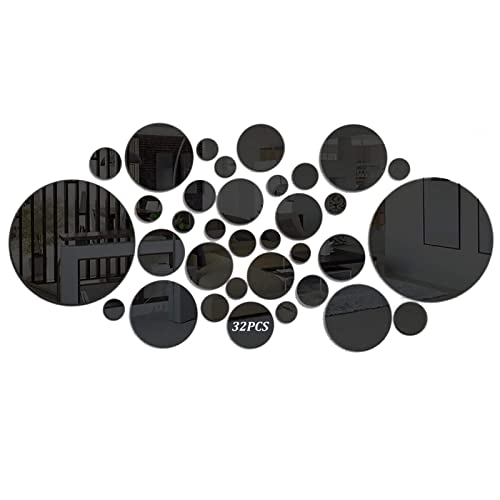 32Pcs Spiegel Wandaufkleber Spiegelfliesen Wandspiegel Selbstklebend Rund Wandsticker 3D Acryl Spiegel Spiegel Wanddeko Set Wandkunst Abnehmbar für Wohnzimmer Kinderzimmer Badezimmer Schlafzimmer Büro Cover