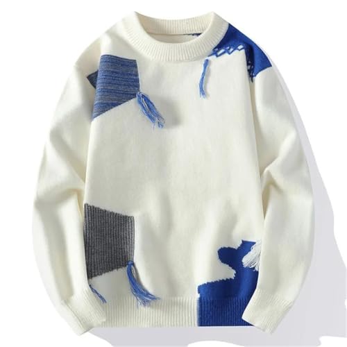 Men Patchwork Knit Sweater Winter Warm Hip-Hop Pullover Sweater2