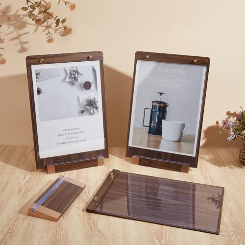 FREEBLOSS 4 Acryl Schildhalter Mit Holzsockel 9x13 Tisch Schildhalter Für Geschäfte Und Läden Transparenter Präsentationsständer Für Speisekarten Cafés Hochzeiten Und Bars