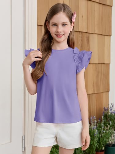 Image of Haloumoning Girls T Shirts Double Layer Ruffle Short Sleeve Kids Summer Crewneck Tunic Tee Tops 5-14 Years