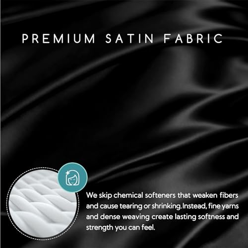 Image of MR&HM Satin Bed Sheets, Twin XL Size Sheets Set, 3 Pcs Silky Bedding Set with 15 Inches Deep Pocket for Mattress (Twin XL, Black)