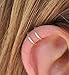 BenittaMoko Set of 2 Ear Cuffs for Upper Ear Cartilage, No Piercing Needed, Fake Piercing, Faux Body Jewelry, Sterling Silver 925 (Silver, Set of 2 cuffs X + ||)
