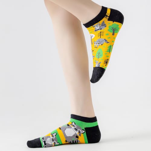 Image of 2 Pairs Funny Cartoon Animal Print Cotton Ankle Socks for Women Teens