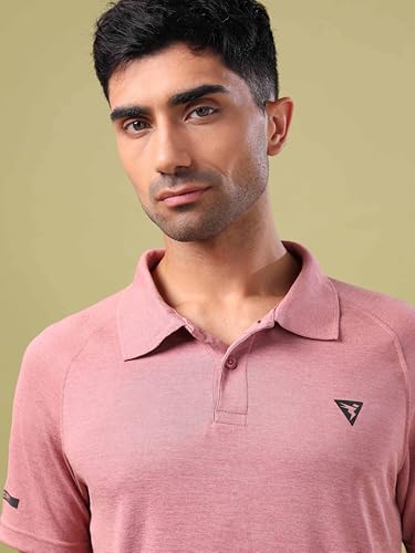 Image of TECHNOSPORT Men's 100% Polyester Slim Fit Self-Design Half Sleeve Polo T-Shirt with Double Cool, SPF50+ Properties for Gym, Workout 7 Regular Use