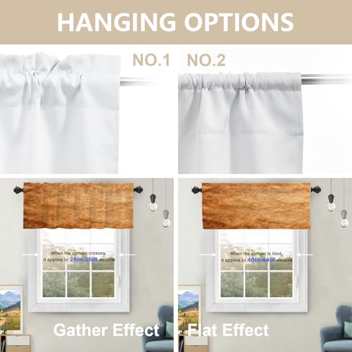 BaoNews Brown Gold Modern Copper Pattern Kitchen Valances for Windows,Abstract Scratch Marks Blackout Valances Curtains Multilayer Polyester Drapes for Kitchen Bedroom 2 Pack 52X16 Inches - image 4