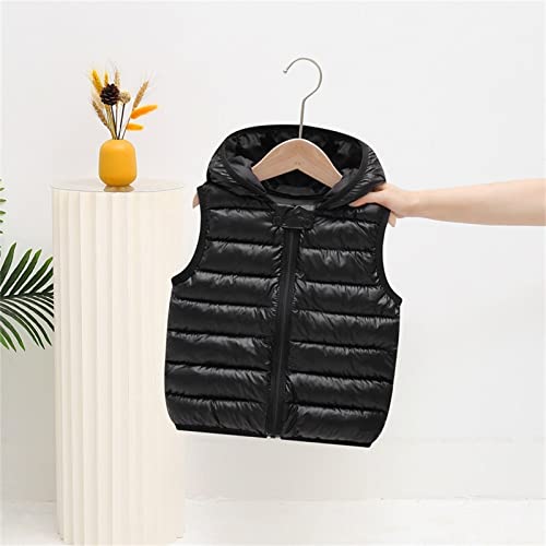 Baby Girls&Boys Winter High Neck Vest Warm Outerwear With Pockets Winter Hooded Vest Reversible Waistcoat Black #TOP2