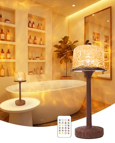 inRobert Shower Lamp Waterproof Bathroom Lamp with 15 Colour RGB Ocean Wave Projector Rechargeable Table Lamp for Bathroom Bedroom Spa Home Decoration