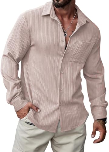 DEELMO Men's Button Down Dress Shirts Textured Long Sleeve Casual...