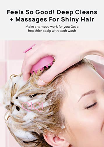 Image of QIQI Hair Scalp Massager Shampoo Brush with Soft Silicone Bristles, Anti Dandruff, Exfoliating with Scalp Care (Pink) HM35