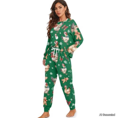 Image of Womens Lounge Set Long Sleeve Soft Pajama Sets | Casual 2 Piece Pj Outfit, Crewneck Sleepwear with Pockets, Adjustable Drawstring, Soft Comfy Fall Pajamas, Plus Size