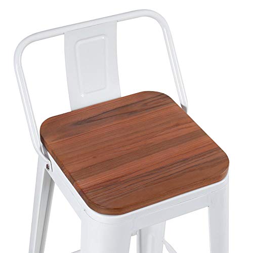 Banqueta alta Iron Tolix com encosto e assento de madeira marrom canela - Branco