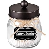 Amolliar Mason Jar Bathroom Vanity Organizer - Rustic Farmhouse Decor Bronze Bathroom Accessories - Qtip Dispenser Holder Canister Glass for Q-Tips,Cotton Swabs,Rounds,Ball,Flossers/Bronze